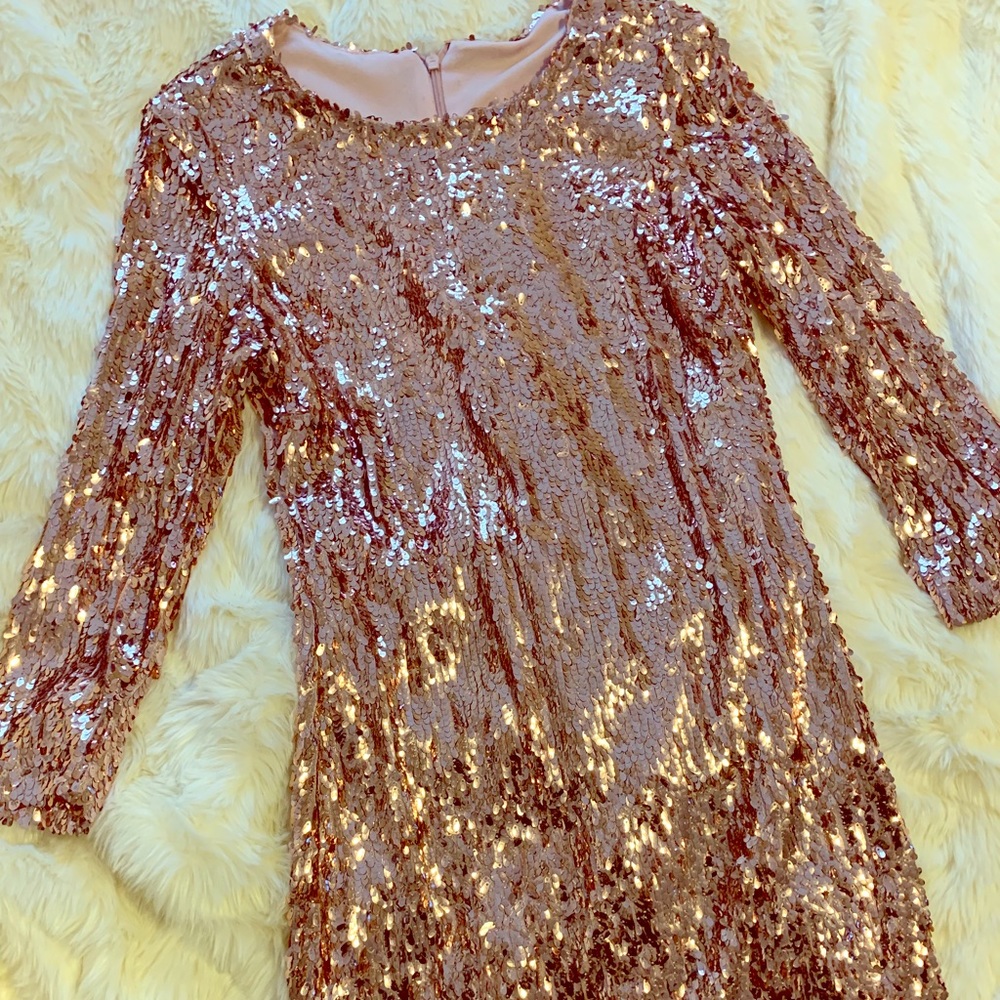 Copper sequin long sleeve dress